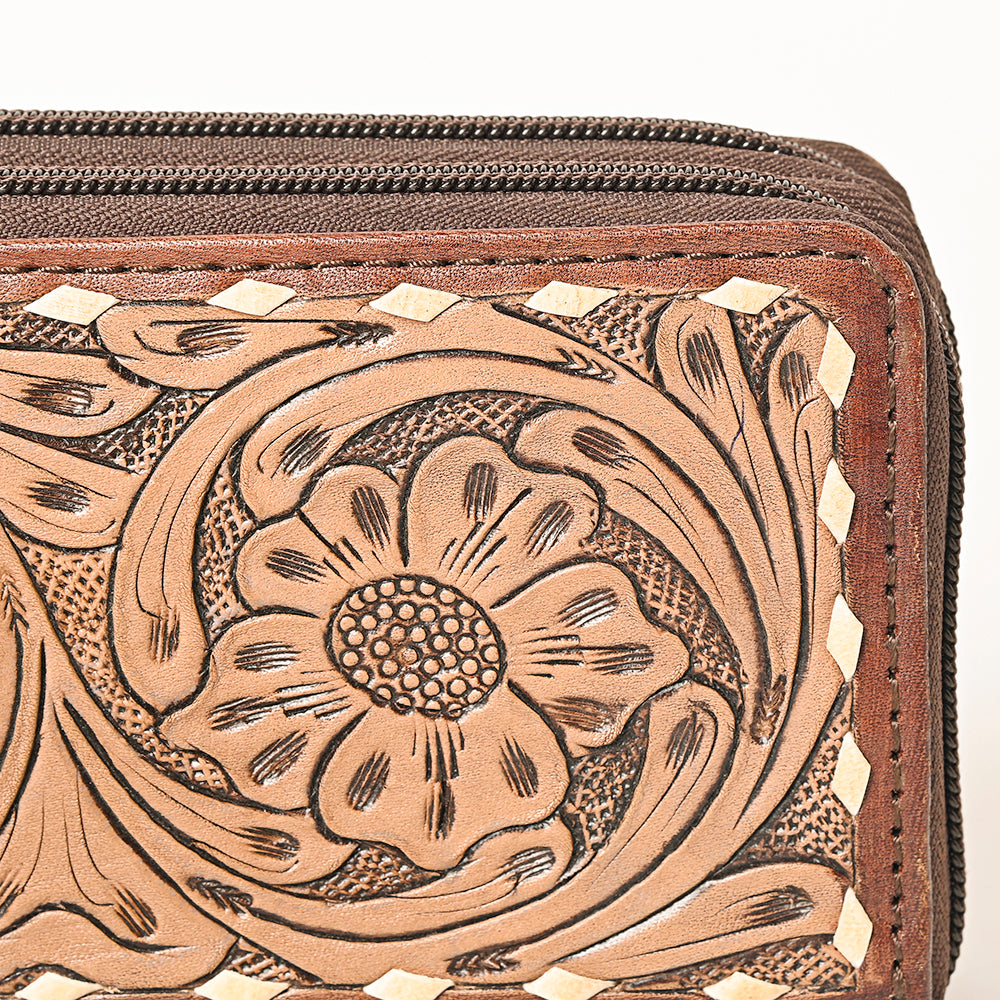 ADBG1290 American Darling Hand-Tooled Leather Western Wristlet Bag - Genuine Floral Carved Wallet
