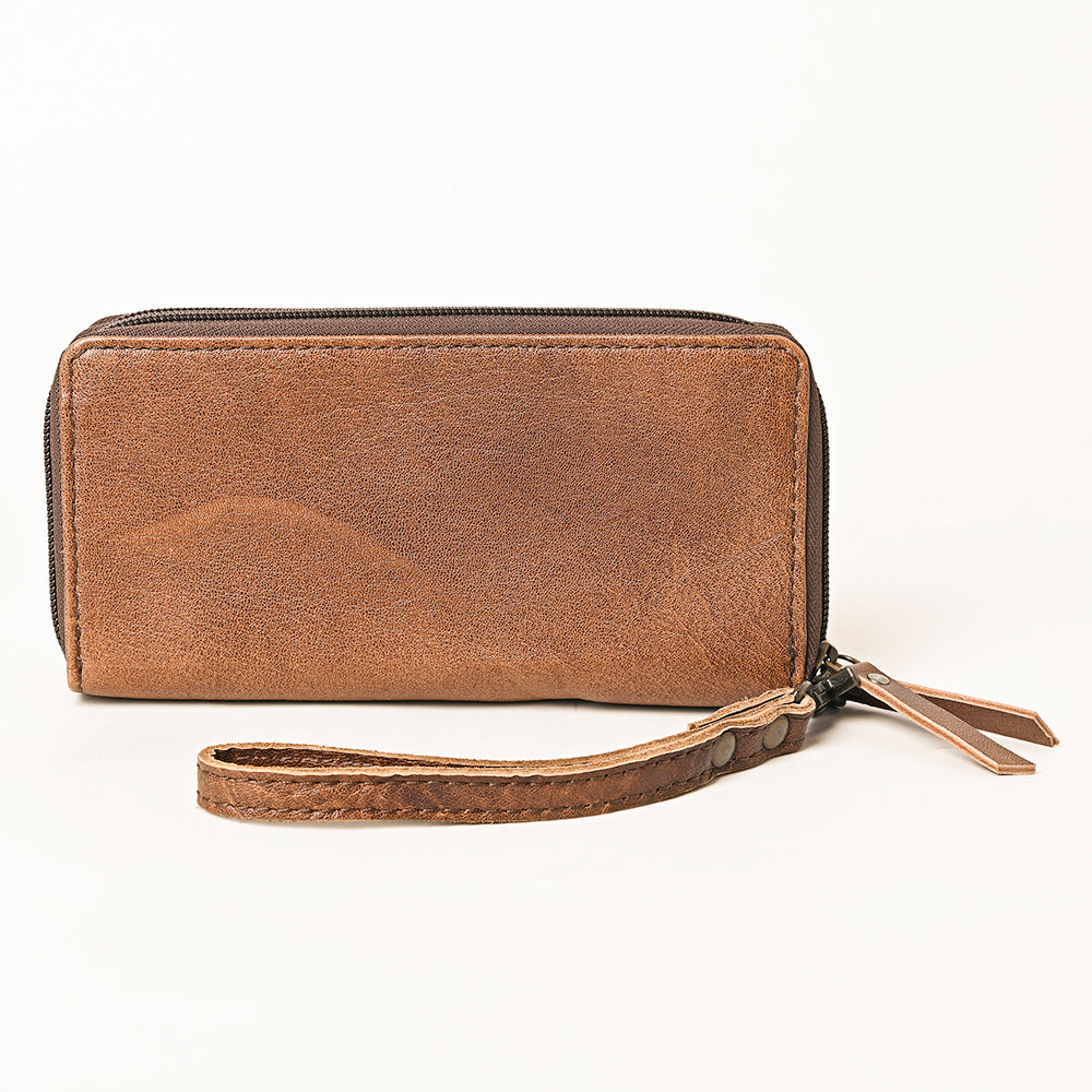 ADBG1290 American Darling Hand-Tooled Leather Western Wristlet Bag - Genuine Floral Carved Wallet