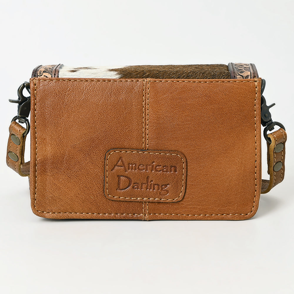 ADBG1292 American Darling Handcrafted Western Leather Crossbody Bag with Hair-On Cowhide & Tooled Details