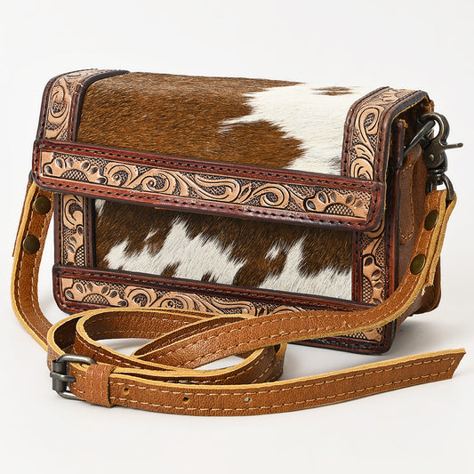 ADBG1292 American Darling Handcrafted Western Leather Crossbody Bag with Hair-On Cowhide & Tooled Details