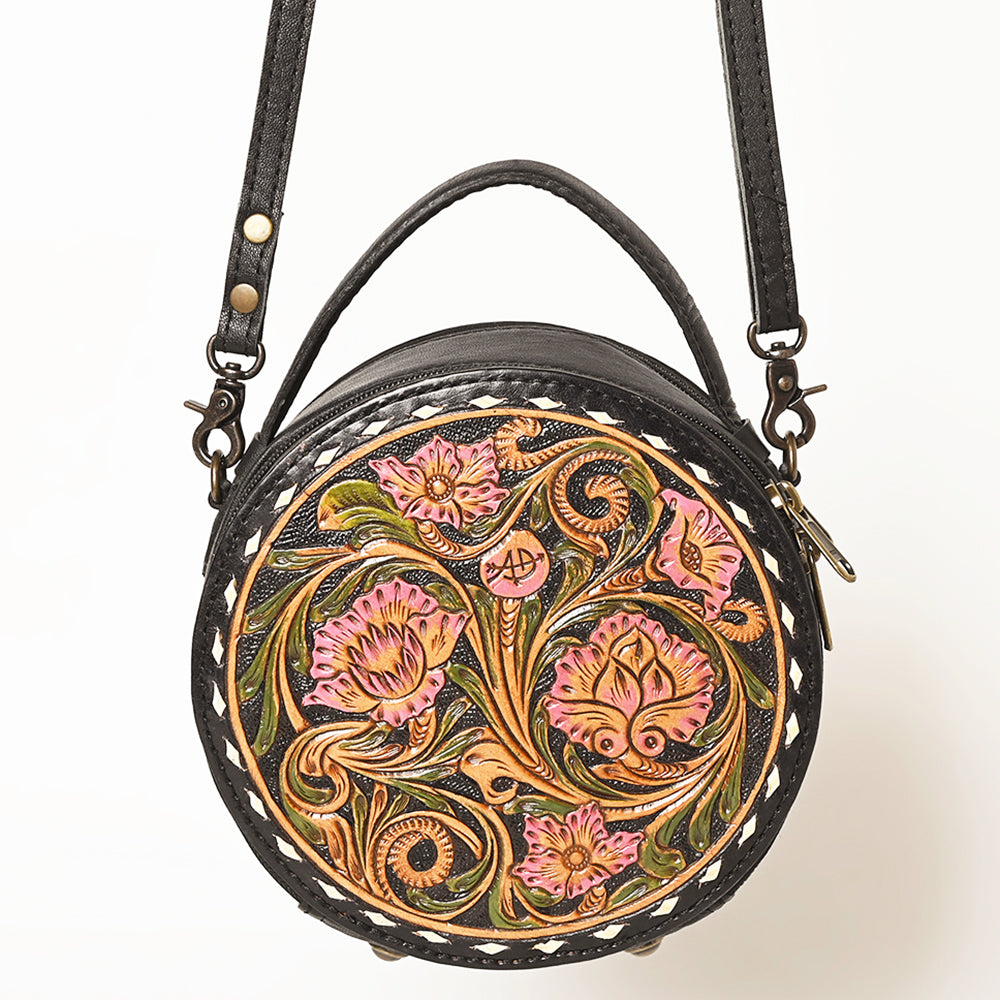 ADBG1188 American Darling Western Tooled Leather Canteen Bag Floral Carved Inlay