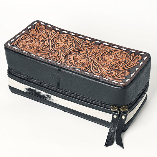 ADBGA453A American Darling Tooled Leather Cowhide Jewelry Accessory Case Western Organizer Box