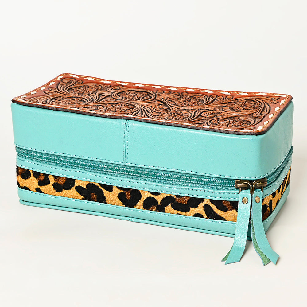 ADBGA453A American Darling Tooled Leather Cowhide Jewelry Accessory Case Western Organizer Box