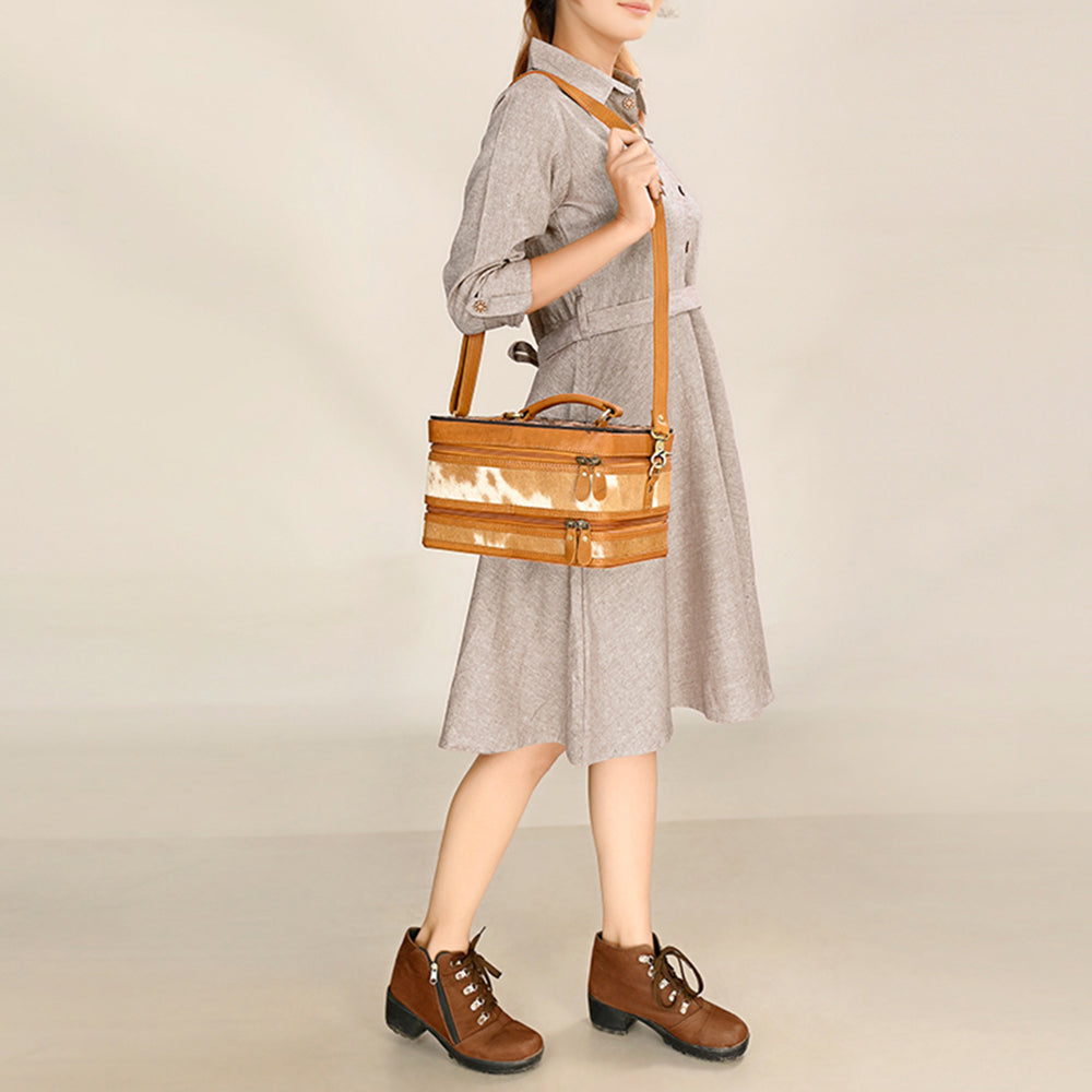 ADBGA454 American Darling Double-Layer Tooled Leather Cowhide Jewelry Case Western Vanity Organizer