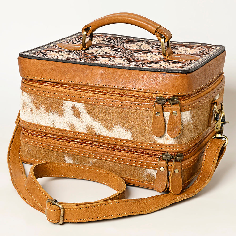 ADBGA454 American Darling Double-Layer Tooled Leather Cowhide Jewelry Case Western Vanity Organizer