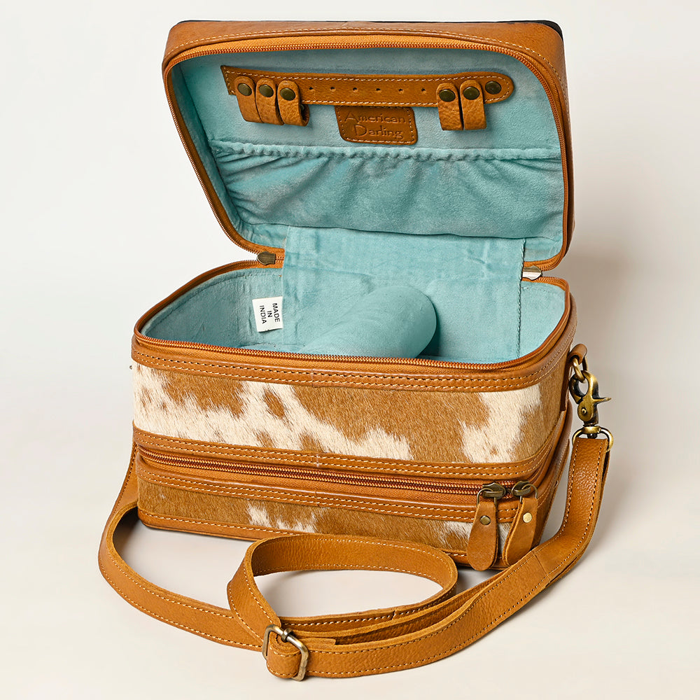 ADBGA454 American Darling Double-Layer Tooled Leather Cowhide Jewelry Case Western Vanity Organizer