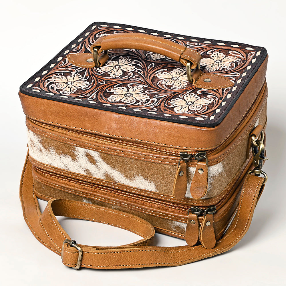 ADBGA454 American Darling Double-Layer Tooled Leather Cowhide Jewelry Case Western Vanity Organizer