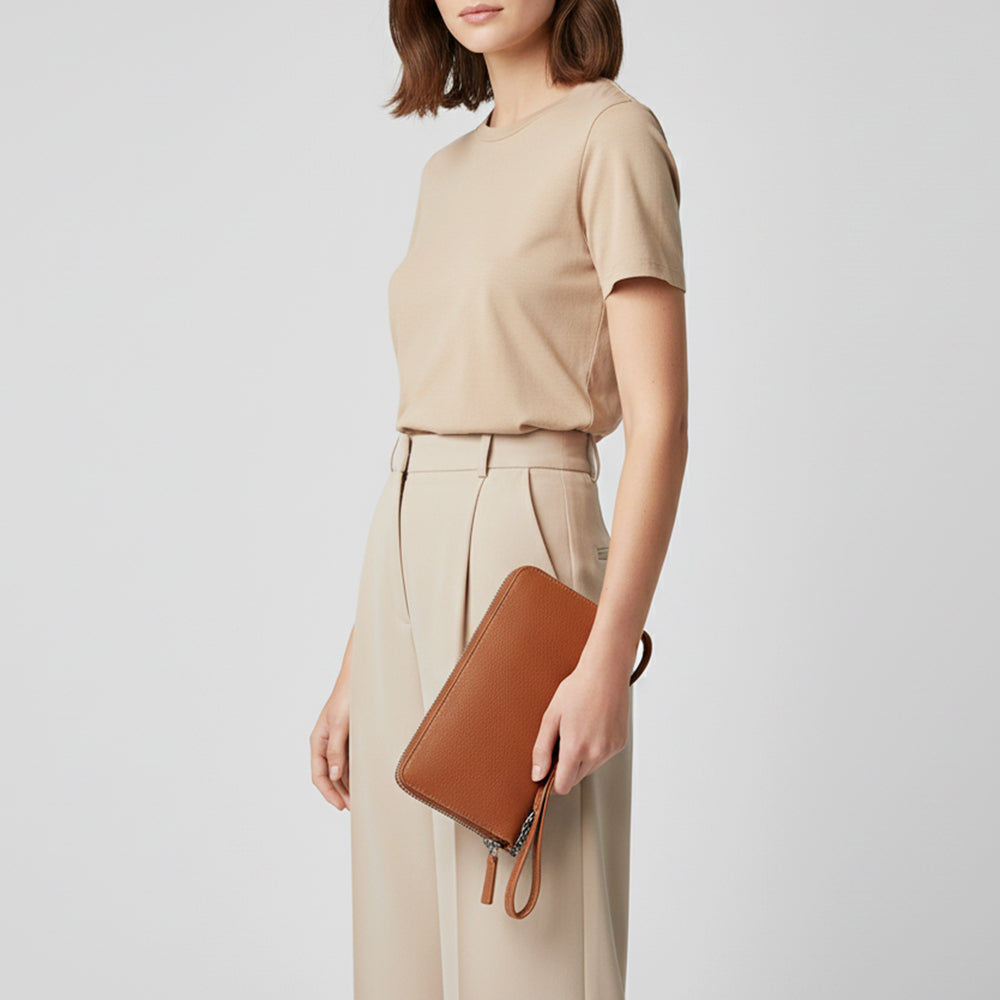 ADBGM394 Saddle Brown Zip-Around Leather Wallet Wristlet - American Darling