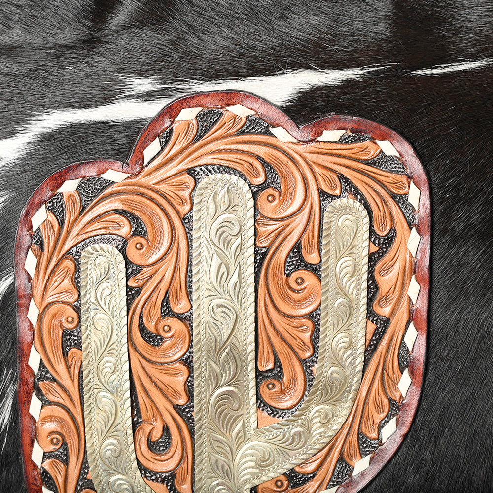 ADBG1299 American Darling Western Leather Hair-On Cowhide Large Crossbody Bag with Hand-Tooled Fringe Detail