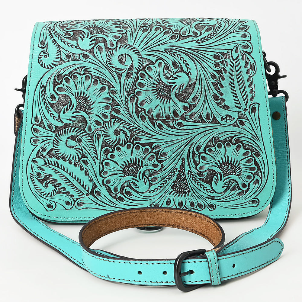 ADBGZ780 Natural Tooled Leather Crossbody Bag - Western Floral Flap Shoulder Purse