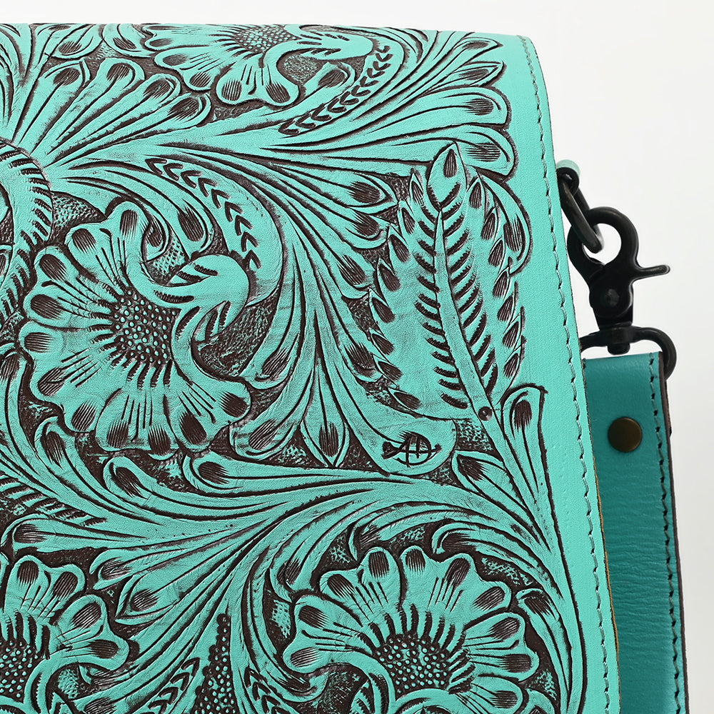 ADBGZ780 Natural Tooled Leather Crossbody Bag - Western Floral Flap Shoulder Purse