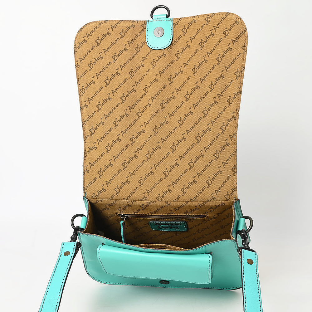 ADBGZ780 Natural Tooled Leather Crossbody Bag - Western Floral Flap Shoulder Purse