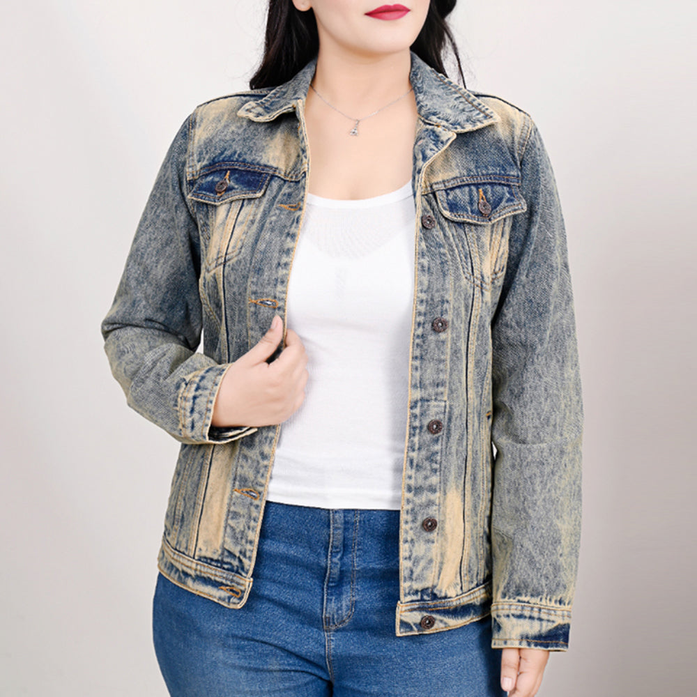 LC-ADJKT021 Cactus Tooled Leather Denim Jacket - Western Vintage Style