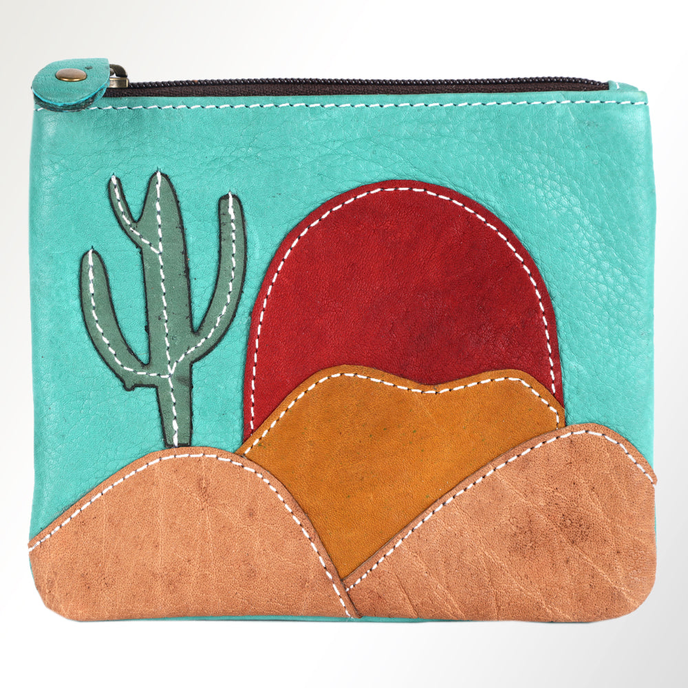 ADBGM359 Coin Purse with Desert Scene Applique - Handmade Western Cactus Zip Pouch