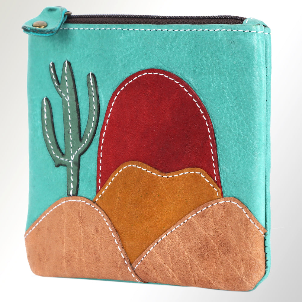 ADBGM359 Coin Purse with Desert Scene Applique - Handmade Western Cactus Zip Pouch