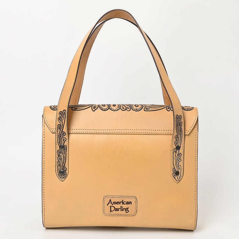 ADBGZ785 Envelope-Style Hand-Tooled Tan Leather Tote bag - Western Floral Design