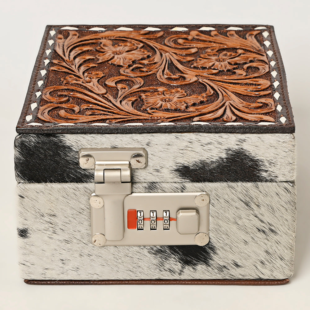ADBGA457 American Darling Western Lockbox Tooled Leather & Cowhide Safe with Combination Lock
