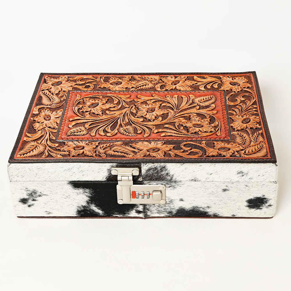 ADBGA460 American Darling Large Lockbox Tooled Leather & Cowhide Secure Organizer with Combination Lock