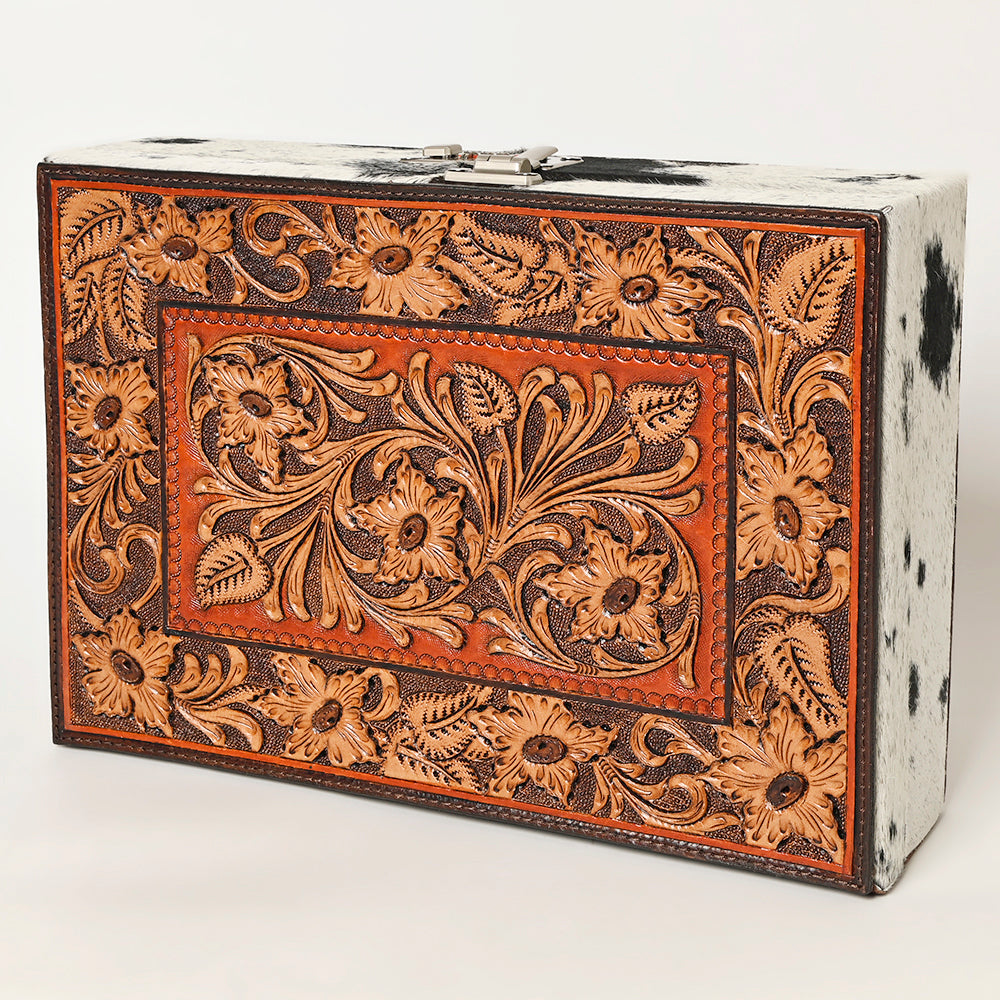 ADBGA460 American Darling Large Lockbox Tooled Leather & Cowhide Secure Organizer with Combination Lock