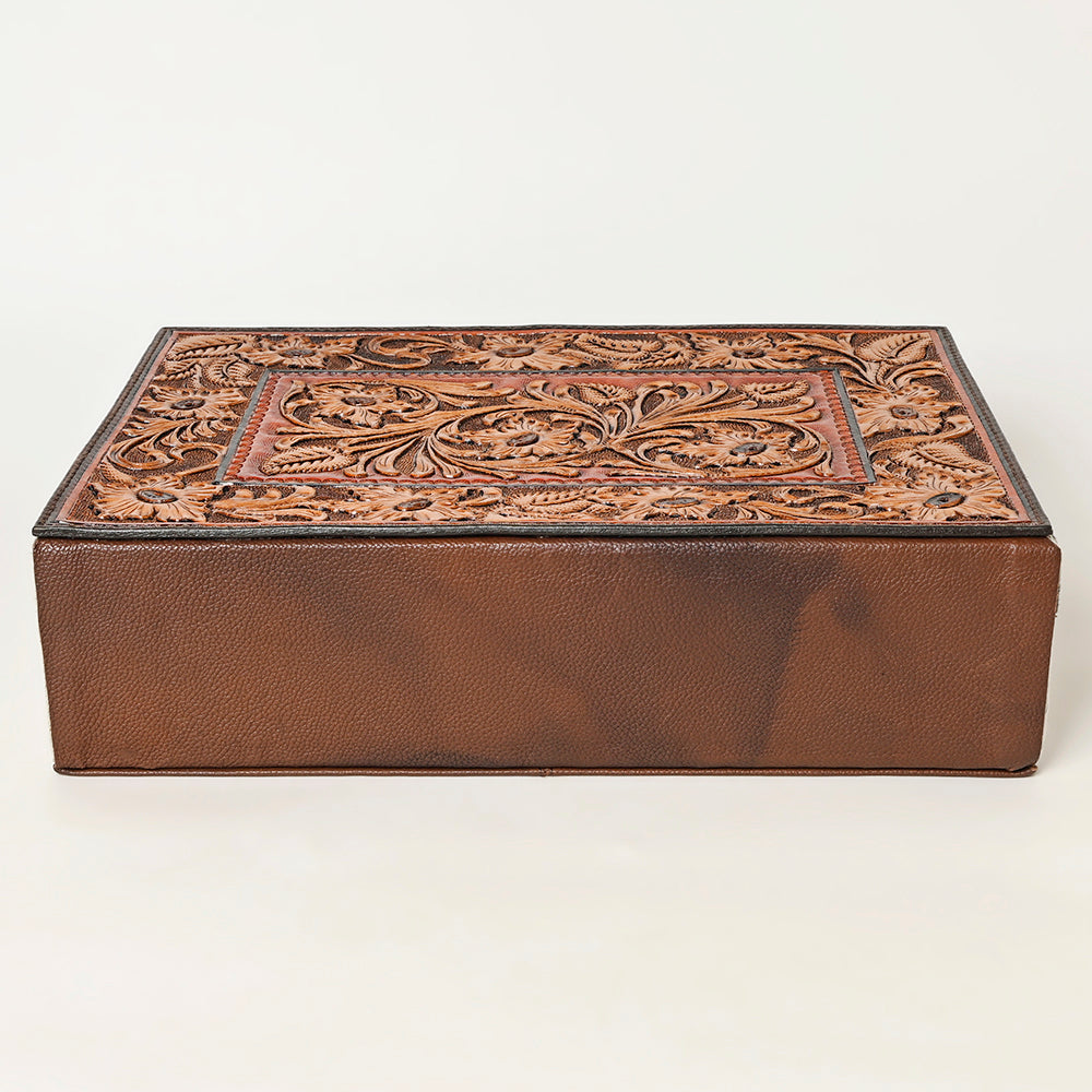 ADBGA460 American Darling Large Lockbox Tooled Leather & Cowhide Secure Organizer with Combination Lock