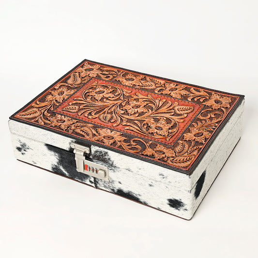 ADBGA460 American Darling Large Lockbox Tooled Leather & Cowhide Secure Organizer with Combination Lock