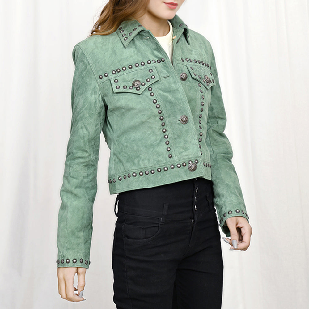 ADJKT041 Genuine Leather Women Shirt Jacket Dress