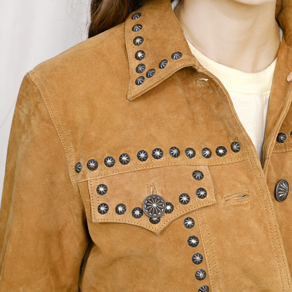 ADJKT043 Women's Cropped Tan Genuine suede Western Jacket with Concho Stud Accents