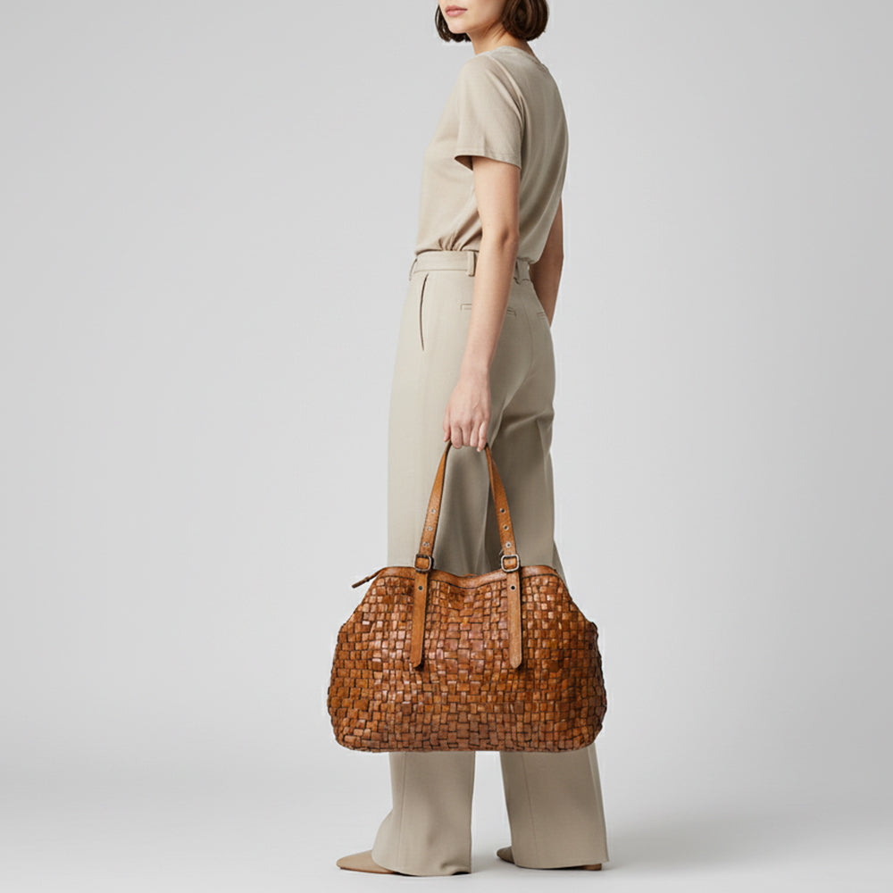 SWL132 Pelloro - Leather Woven Tote Bag