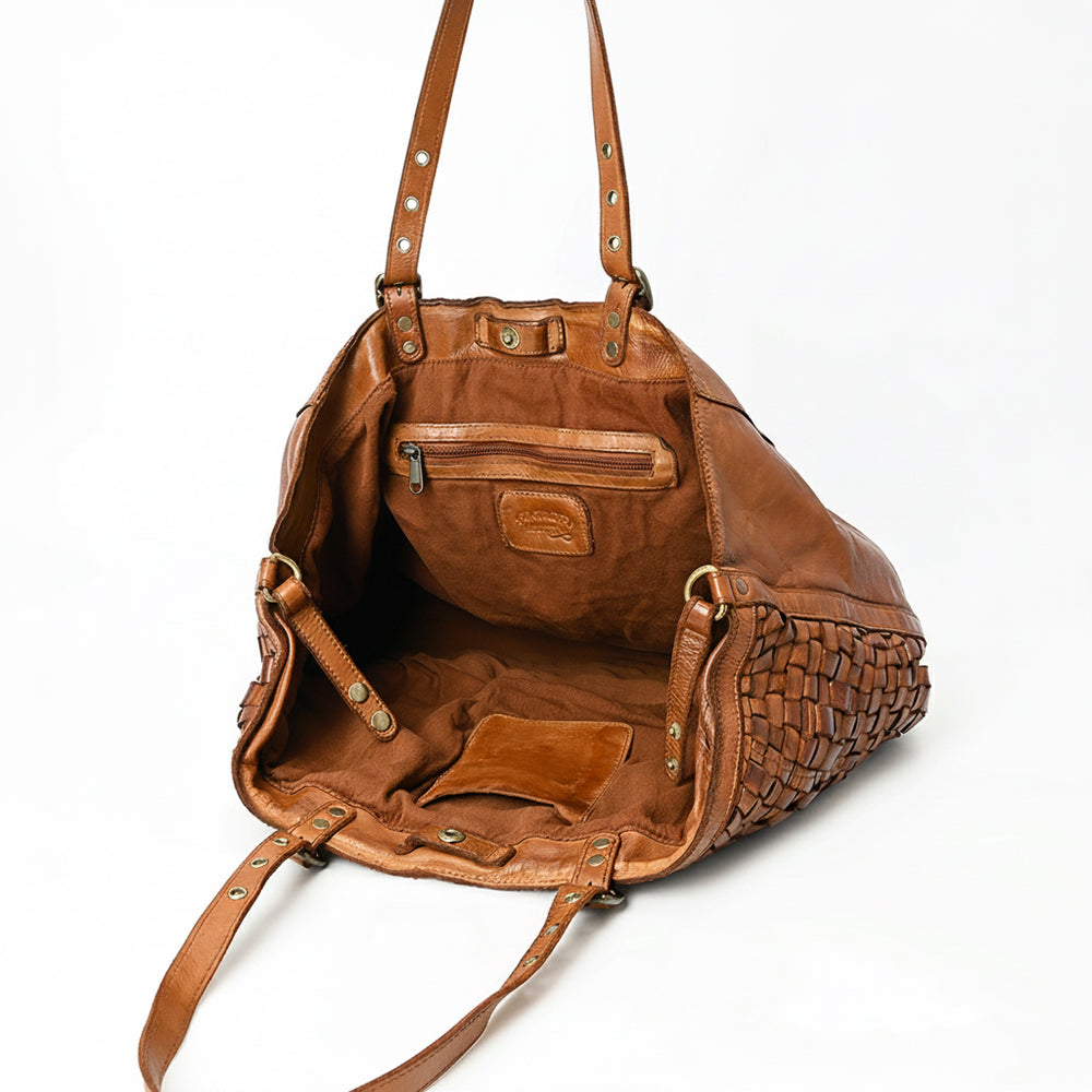 SWL132 Pelloro - Leather Woven Tote Bag