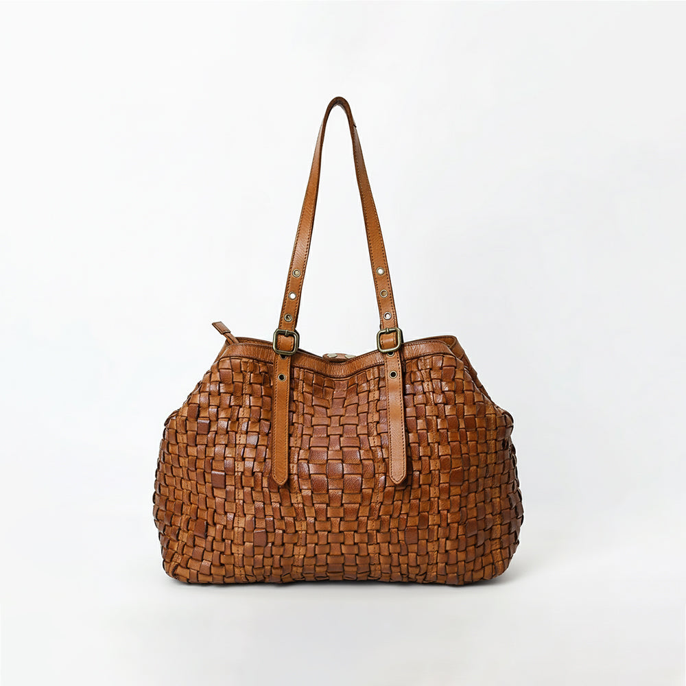 SWL132 Pelloro - Leather Woven Tote Bag