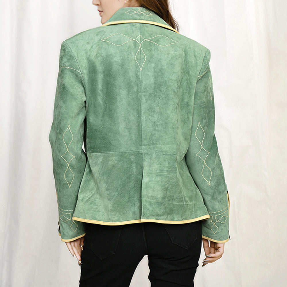 ADBZ051 American Darling Suede Leather Western Blazer with Arrow Piping Detail