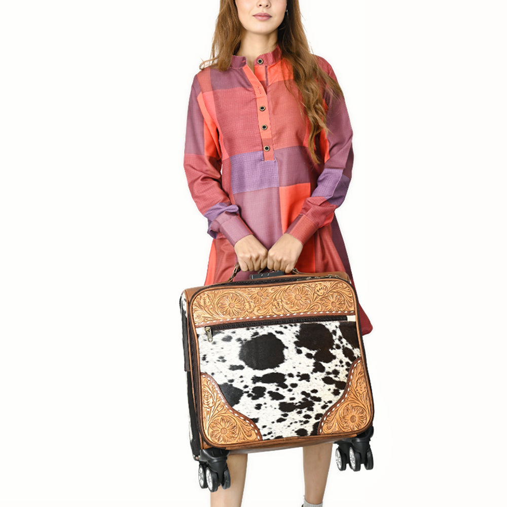 ADBG1296 American Darling Hair-On Cowhide Western Trolley Bag - Genuine Leather Hand-Tooled Luggage