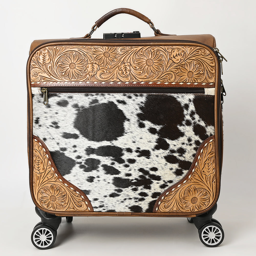 ADBG1296 American Darling Hair-On Cowhide Western Trolley Bag - Genuine Leather Hand-Tooled Luggage