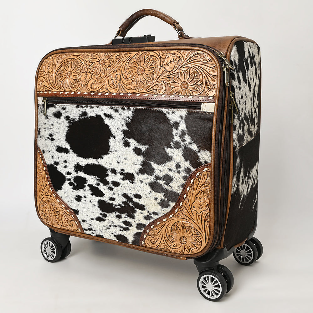 ADBG1296 American Darling Hair-On Cowhide Western Trolley Bag - Genuine Leather Hand-Tooled Luggage