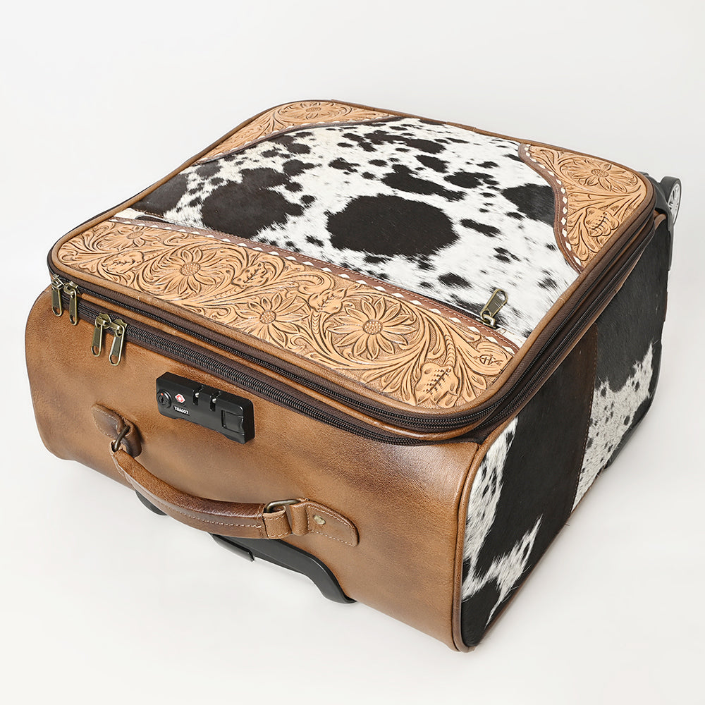 ADBG1296 American Darling Hair-On Cowhide Western Trolley Bag - Genuine Leather Hand-Tooled Luggage