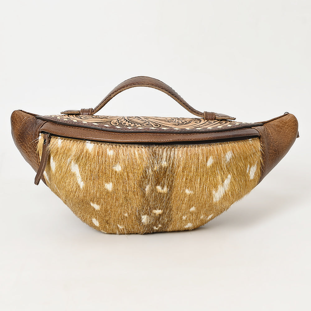 ADBG1302 American Darling Hair On Cowhide Fanny Bag | Hand-Tooled Leather Belt Bag