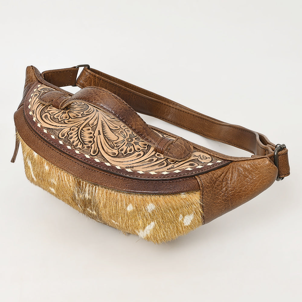 ADBG1302 American Darling Hair On Cowhide Fanny Bag | Hand-Tooled Leather Belt Bag