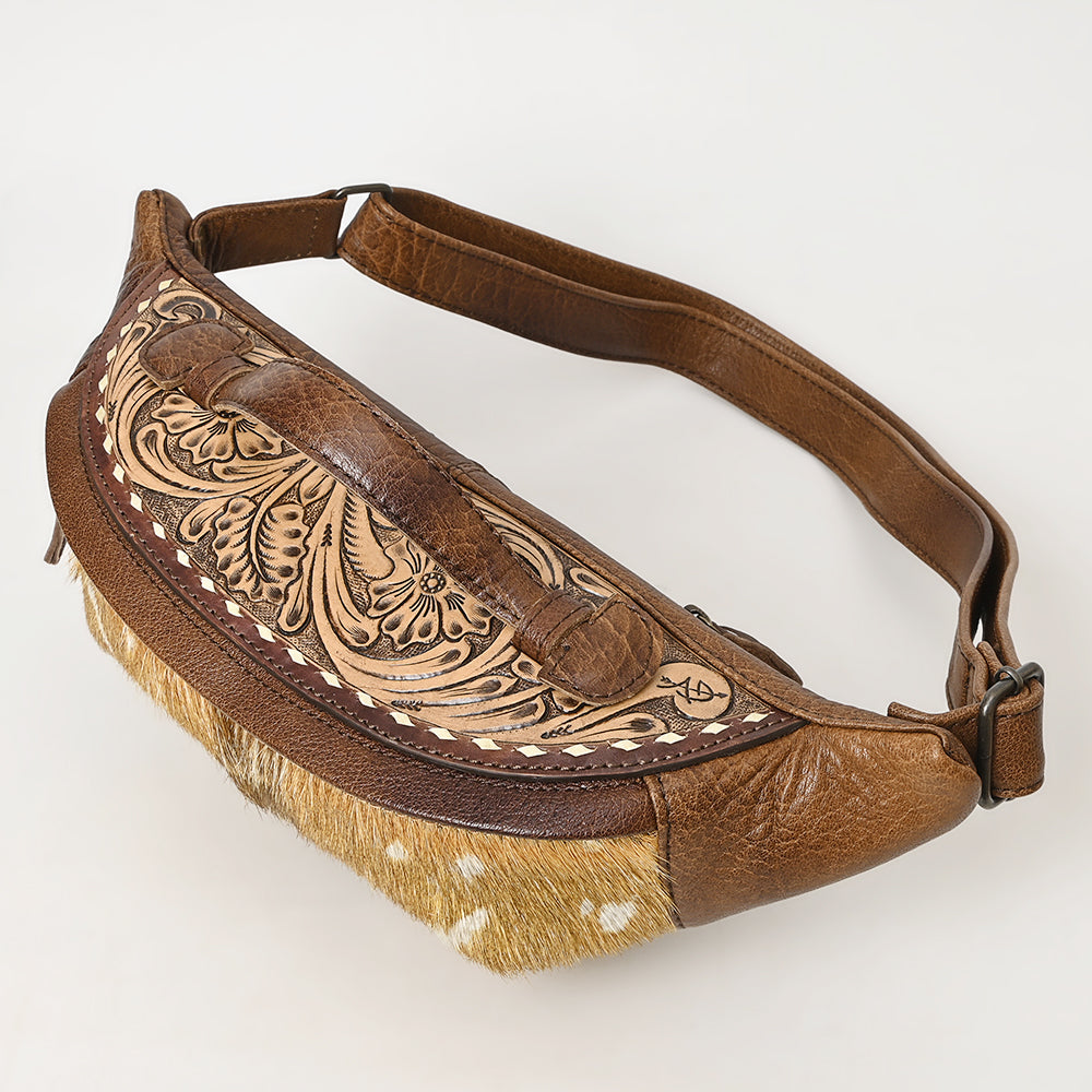 ADBG1302 American Darling Hair On Cowhide Fanny Bag | Hand-Tooled Leather Belt Bag