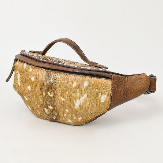 ADBG1302 American Darling Hair On Cowhide Fanny Bag | Hand-Tooled Leather Belt Bag