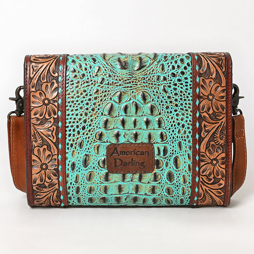 ADBG1303 American Darling Crocodile Hand Tooled Leather Crossbody Clutch