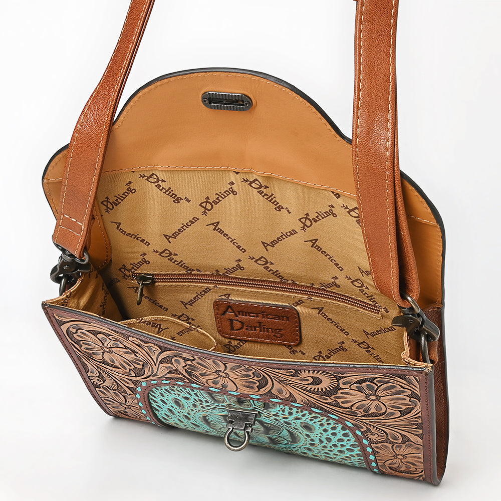 ADBG1303 American Darling Crocodile Hand Tooled Leather Crossbody Clutch