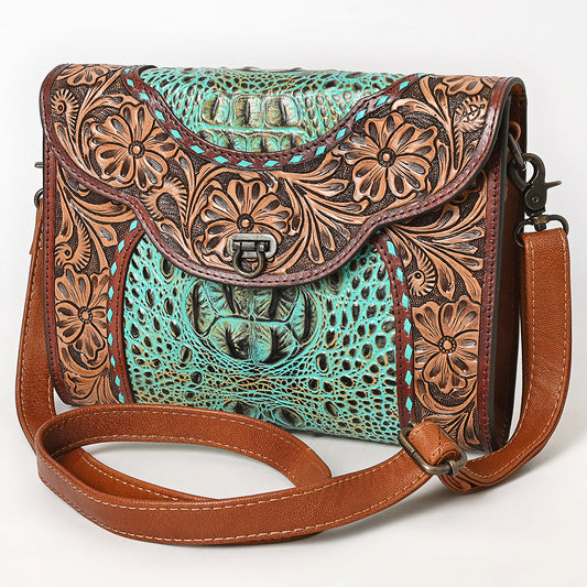 ADBG1303 American Darling Crocodile Hand Tooled Leather Crossbody Clutch