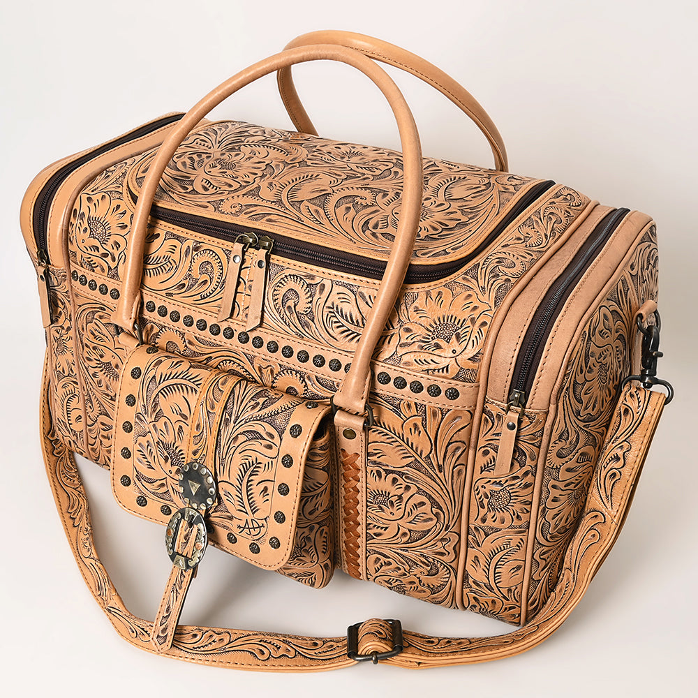 ADBG1305 American Darling Hand Tooled Leather Duffel Bag | Floral Travel Carryall