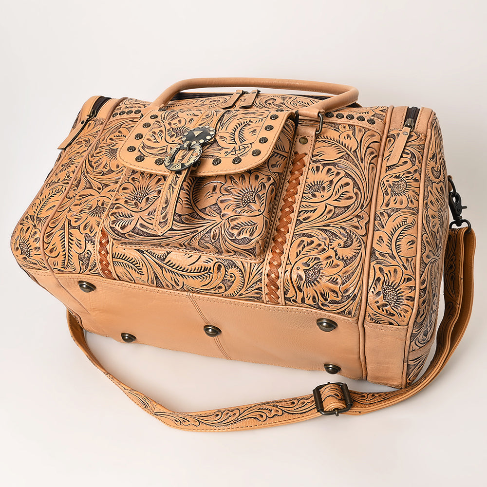 ADBG1305 American Darling Hand Tooled Leather Duffel Bag | Floral Travel Carryall