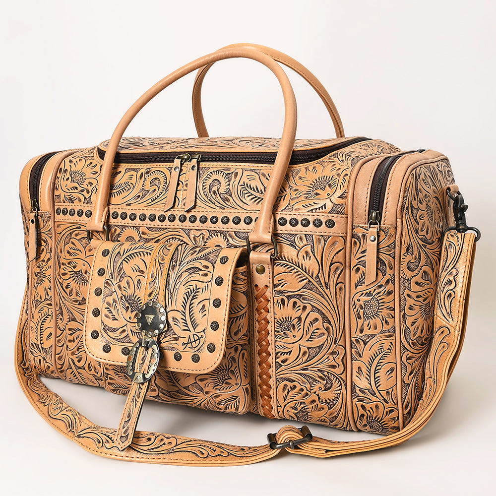 ADBG1305 American Darling Hand Tooled Leather Duffel Bag | Floral Travel Carryall
