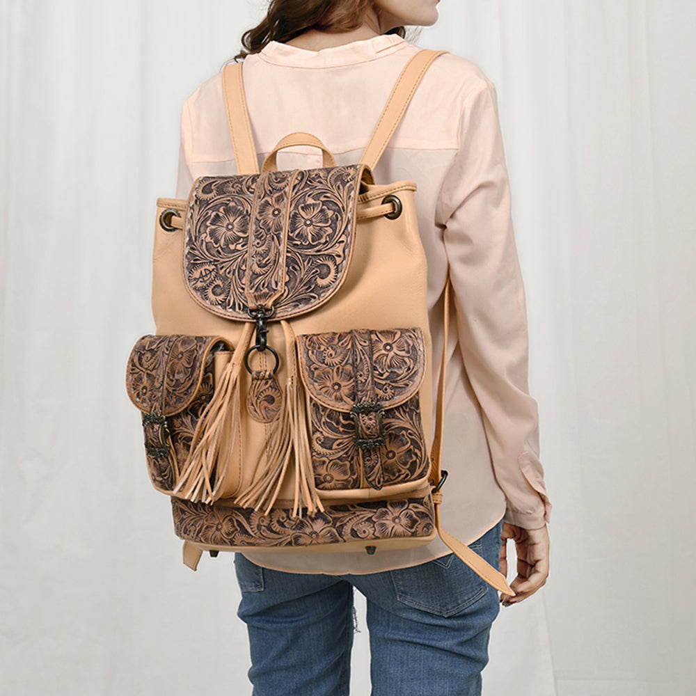 ADBG1306 American Darling Hand Tooled Leather Backpack | Floral Carved Travel Bag