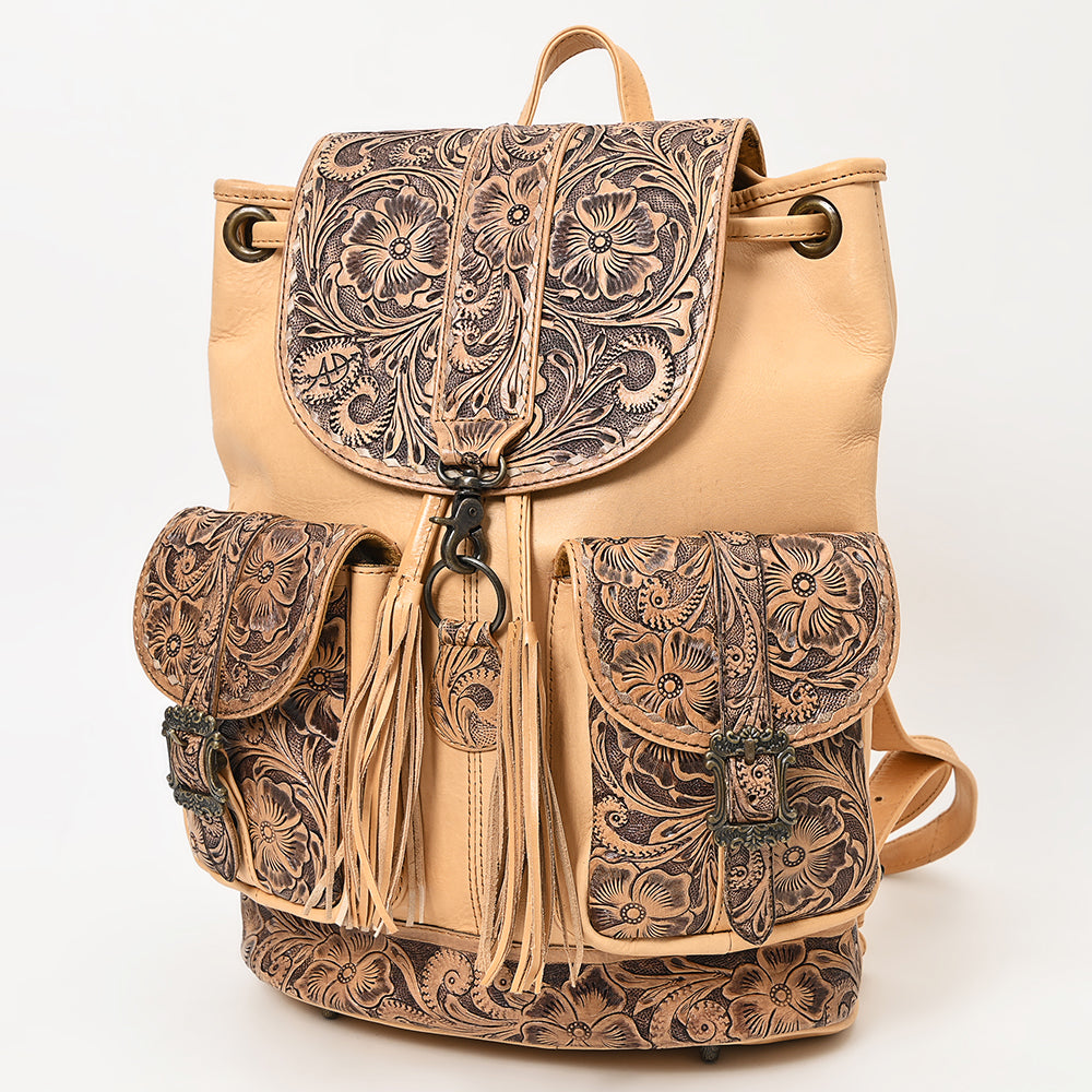 ADBG1306 American Darling Hand Tooled Leather Backpack | Floral Carved Travel Bag