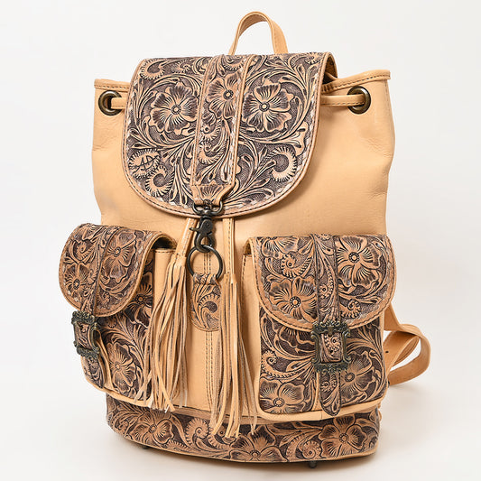 ADBG1306 American Darling Hand Tooled Leather Backpack -Floral Carved Travel Bag