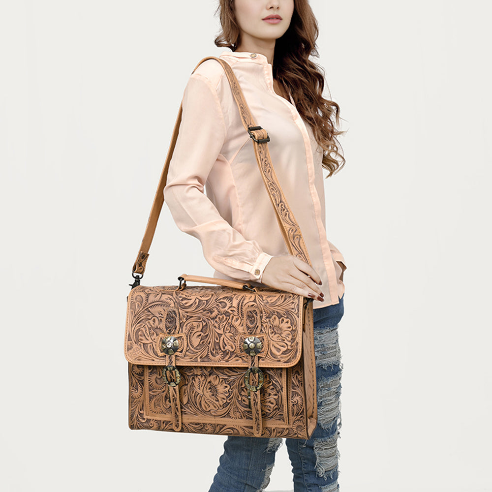 ADBG1307 American Darling Tooled Leather Briefcase | Floral Carved Messenger Bag