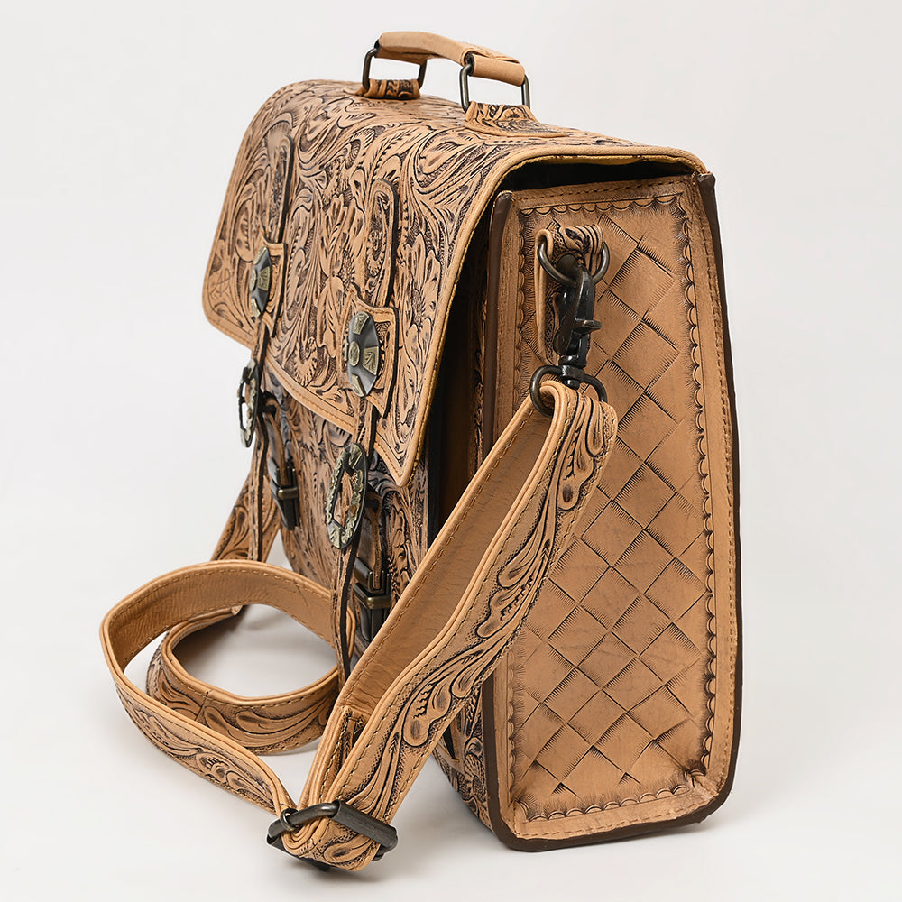 ADBG1307 American Darling Tooled Leather Briefcase | Floral Carved Messenger Bag